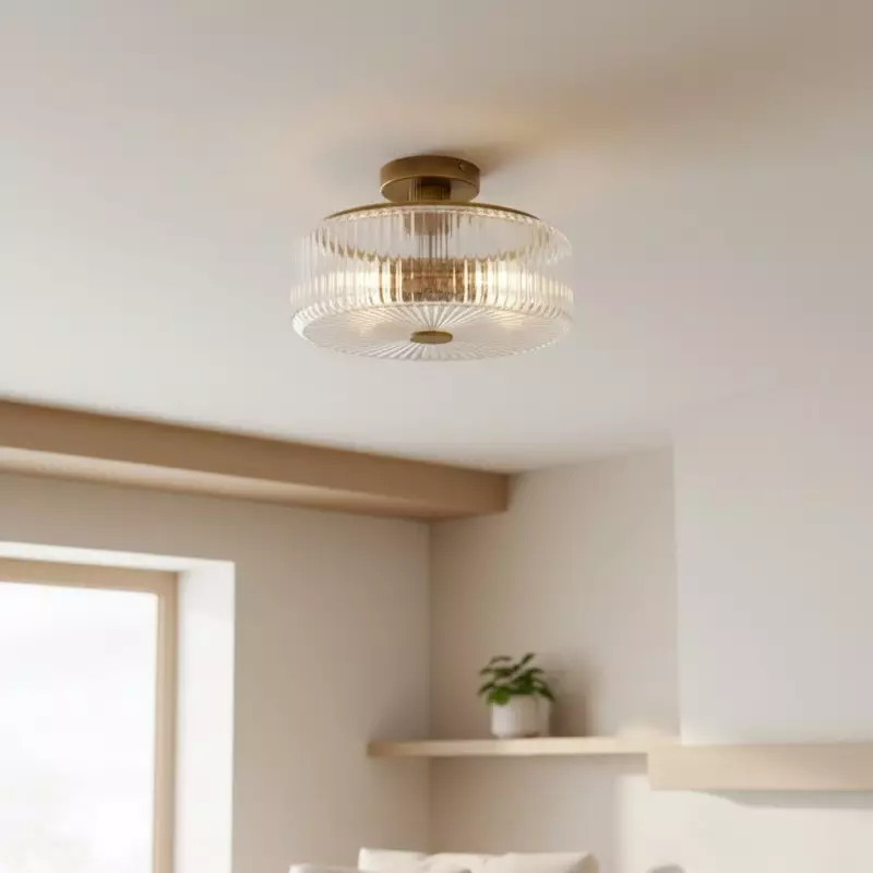 Willa Rustic Round Ribbed Glass Ceiling Light