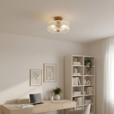 Willa Rustic Round Ribbed Glass Ceiling Light