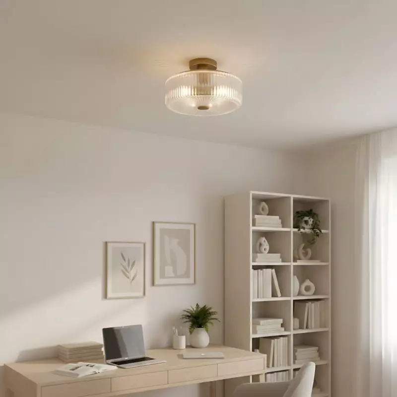 Willa Rustic Round Ribbed Glass Ceiling Light