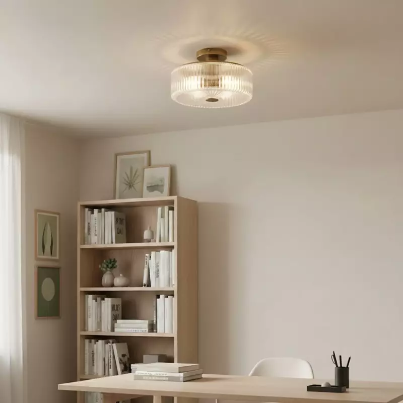 Willa Rustic Round Ribbed Glass Ceiling Light