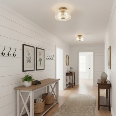 Willa Rustic Round Ribbed Glass Ceiling Light