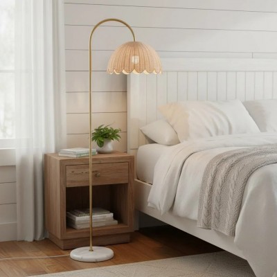 Marlowe Vintage Style Rattan Shade Wood - Based Floor Lamp