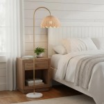 Marlowe Vintage Style Rattan Shade Wood - Based Floor Lamp