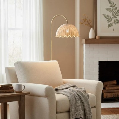 Marlowe Vintage Style Rattan Shade Wood - Based Floor Lamp