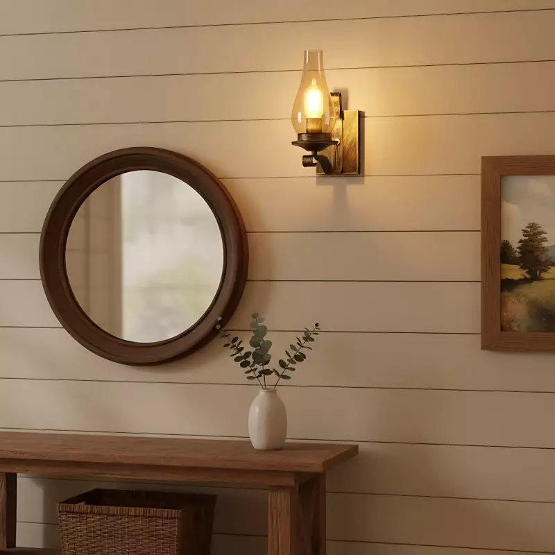 Andrina Retro Verdigris Bronze Kerosene Lamp Shape Sconce