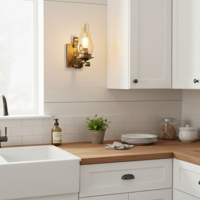 Andrina Retro Verdigris Bronze Kerosene Lamp Shape Sconce