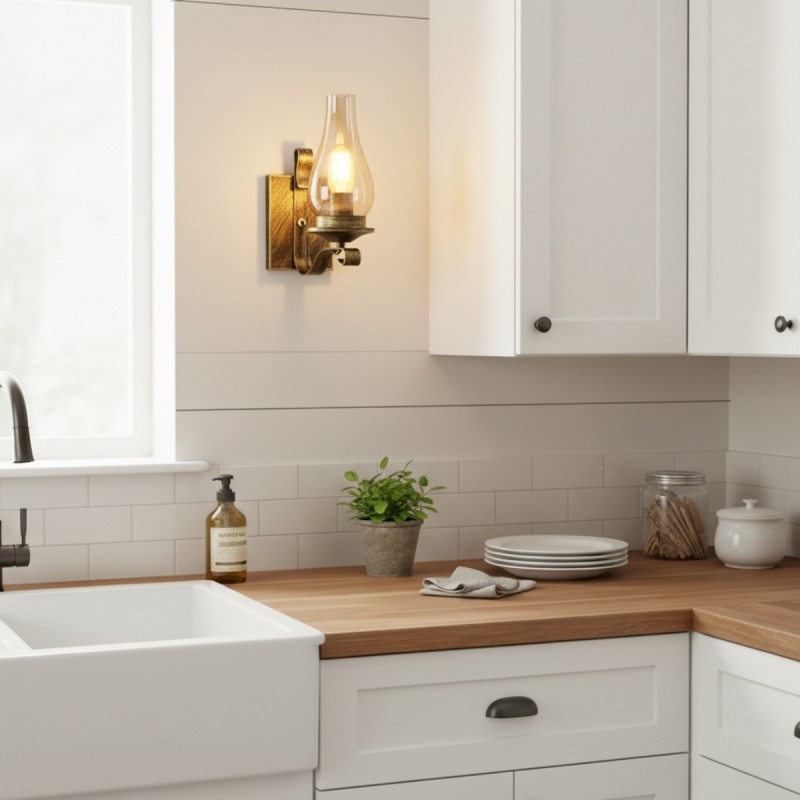 Andrina Retro Verdigris Bronze Kerosene Lamp Shape Sconce