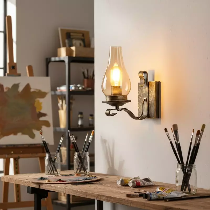 Andrina Retro Verdigris Bronze Kerosene Lamp Shape Sconce