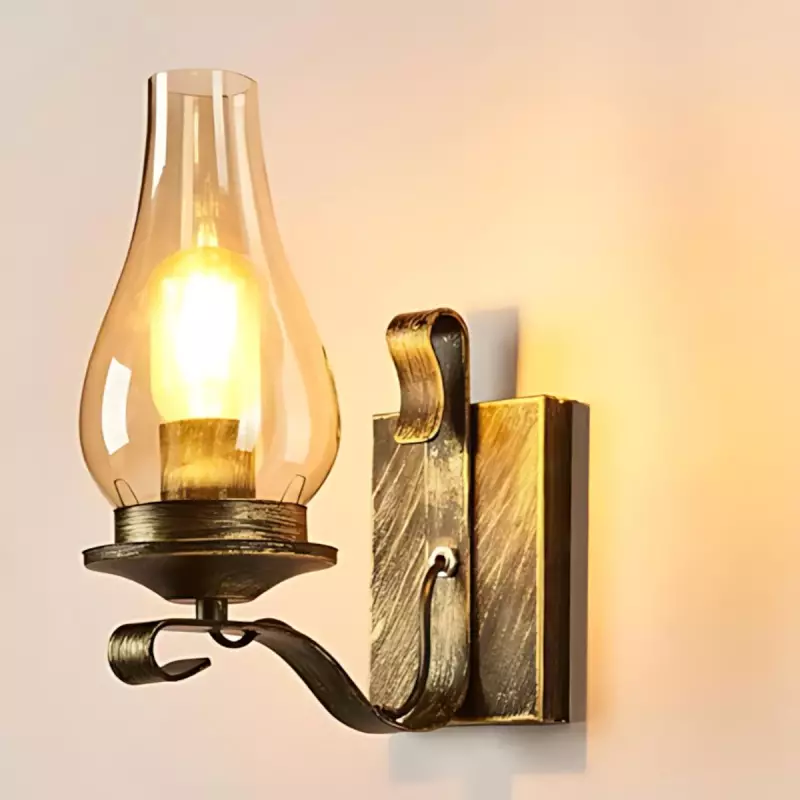 Andrina Retro Verdigris Bronze Kerosene Lamp Shape Sconce