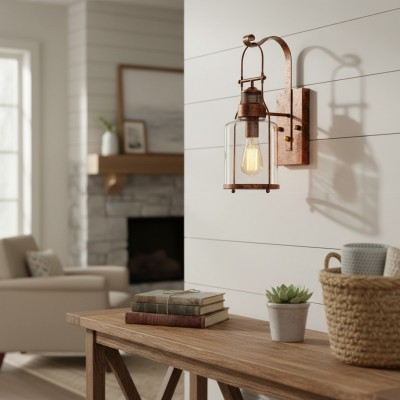 Bureau Industrial Antique Iron Glass Jar Wall Sconce