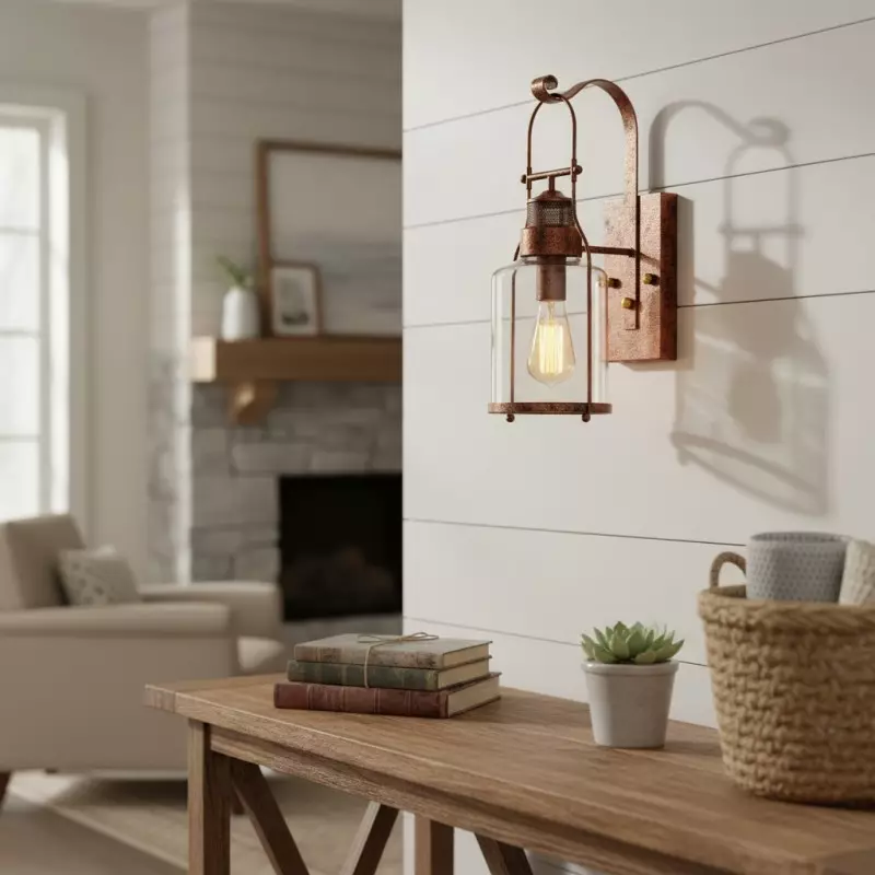 Bureau Industrial Antique Iron Glass Jar Wall Sconce