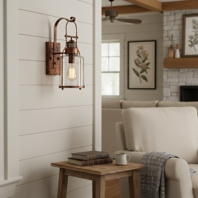 Bureau Industrial Antique Iron Glass Jar Wall Sconce