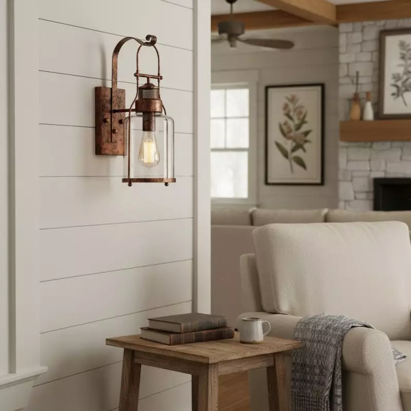 Bureau Industrial Antique Iron Glass Jar Wall Sconce