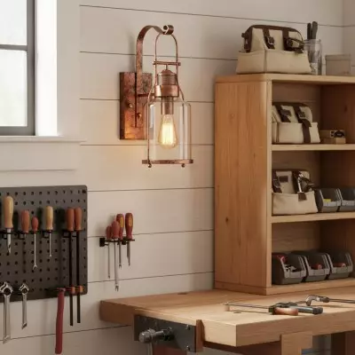 Bureau Industrial Antique Iron Glass Jar Wall Sconce