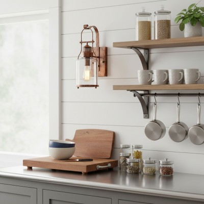 Bureau Industrial Antique Iron Glass Jar Wall Sconce