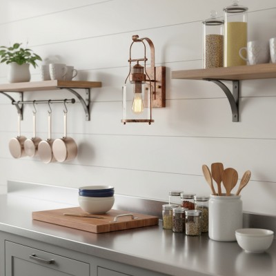 Bureau Industrial Antique Iron Glass Jar Wall Sconce