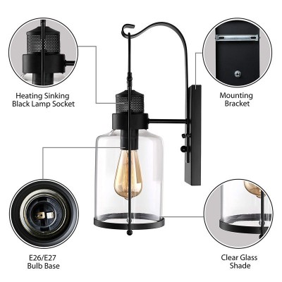 Bureau Industrial Antique Iron Glass Jar Wall Sconce