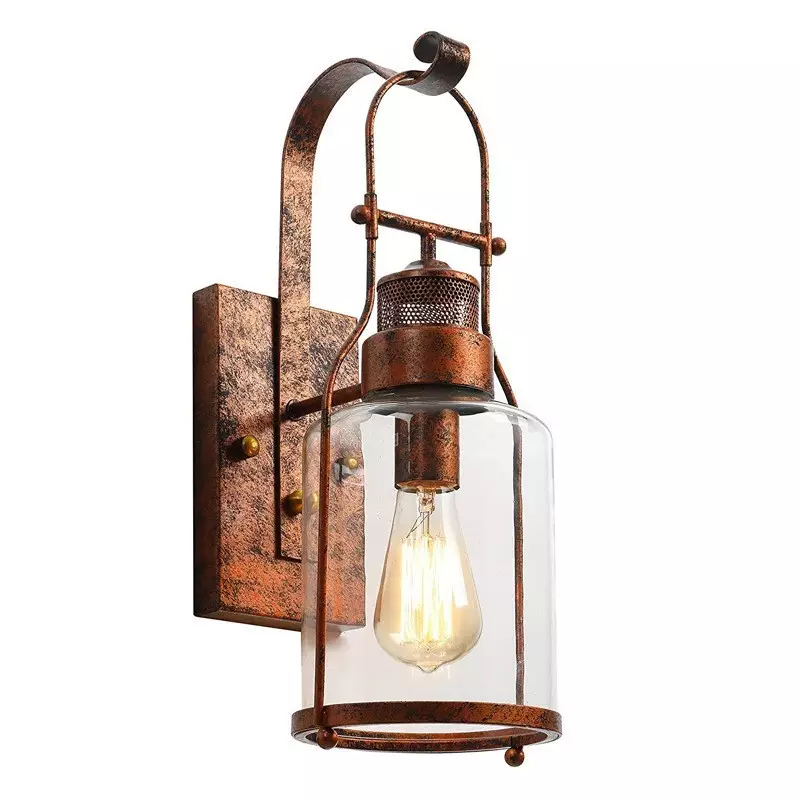Bureau Industrial Antique Iron Glass Jar Wall Sconce