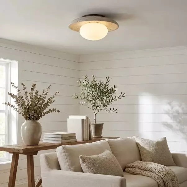 Solindra Modern Travertine Round Ceiling Light