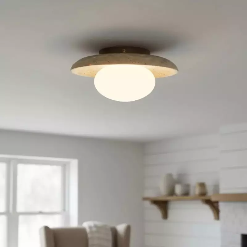 Solindra Modern Travertine Round Ceiling Light