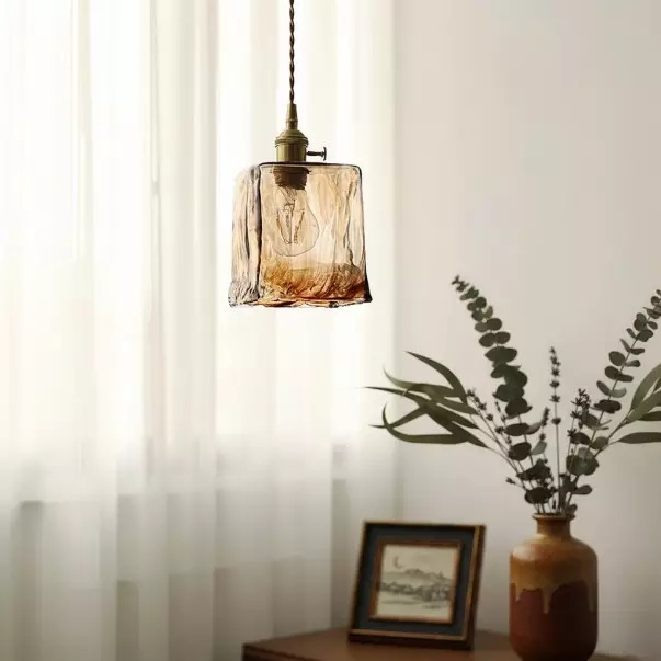 Nyxalis Vintage Brass Glass Pendant Light