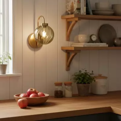 Ondrea Modern Rechargeable Ribbed Glass Globe Sconce