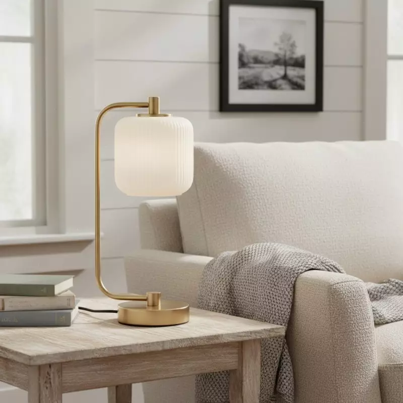 Zirel Modern Ribbed Touch Brass Glass Table Lamp