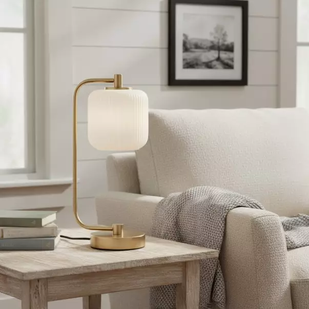 Zirel Modern Ribbed Touch Brass Glass Table Lamp