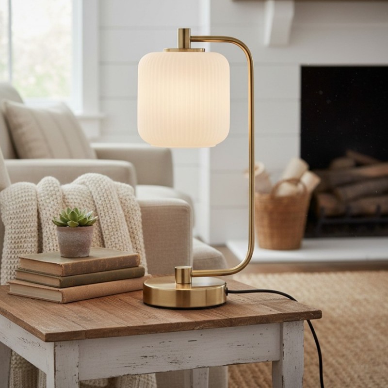 Zirel Modern Ribbed Touch Brass Glass Table Lamp