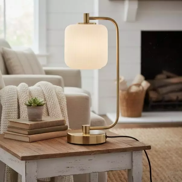 Zirel Modern Ribbed Touch Brass Glass Table Lamp