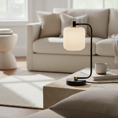Zirel Modern Ribbed Touch Brass Glass Table Lamp