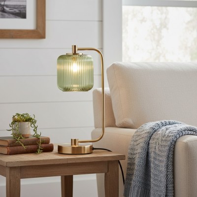 Zirel Modern Ribbed Touch Brass Glass Table Lamp
