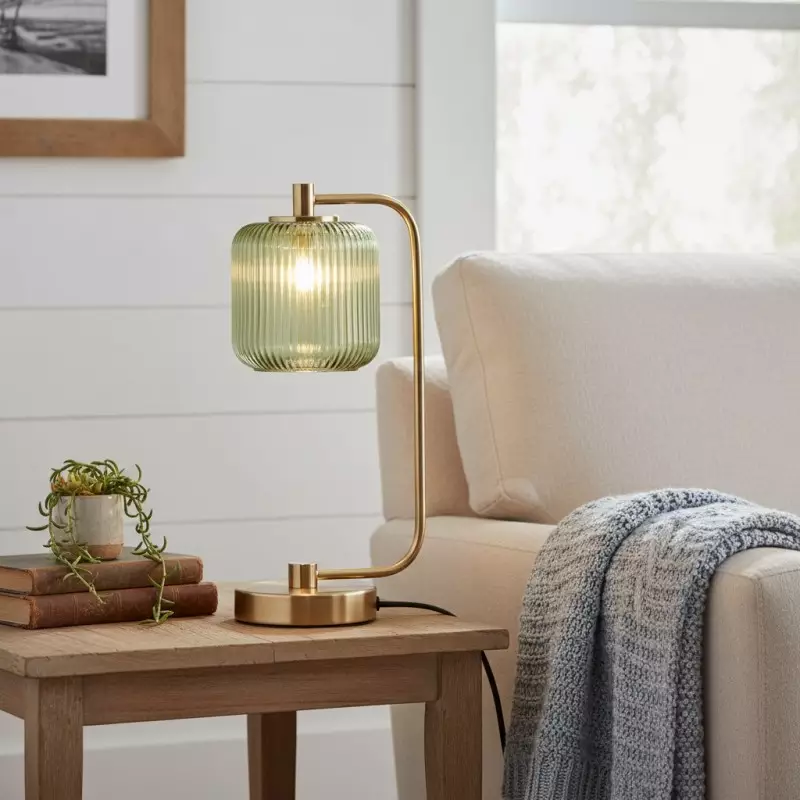 Zirel Modern Ribbed Touch Brass Glass Table Lamp