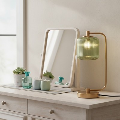 Zirel Modern Ribbed Touch Brass Glass Table Lamp