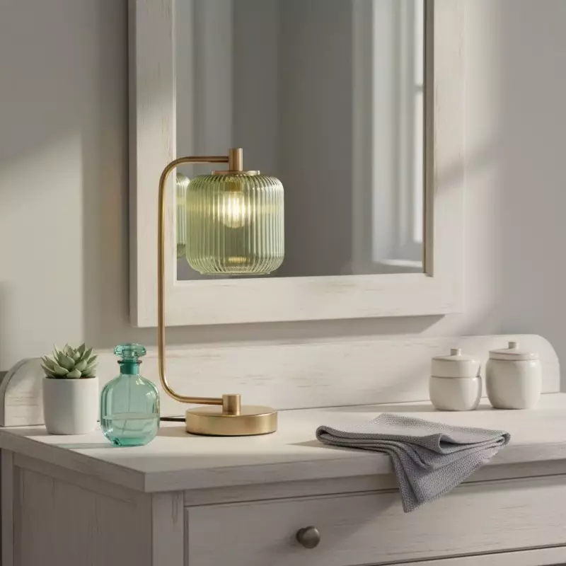 Zirel Modern Ribbed Touch Brass Glass Table Lamp