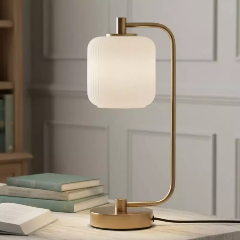 Zirel Modern Ribbed Touch Brass Glass Table Lamp