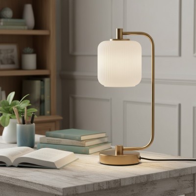 Zirel Modern Ribbed Touch Brass Glass Table Lamp