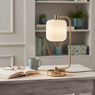 Zirel Modern Ribbed Touch Brass Glass Table Lamp