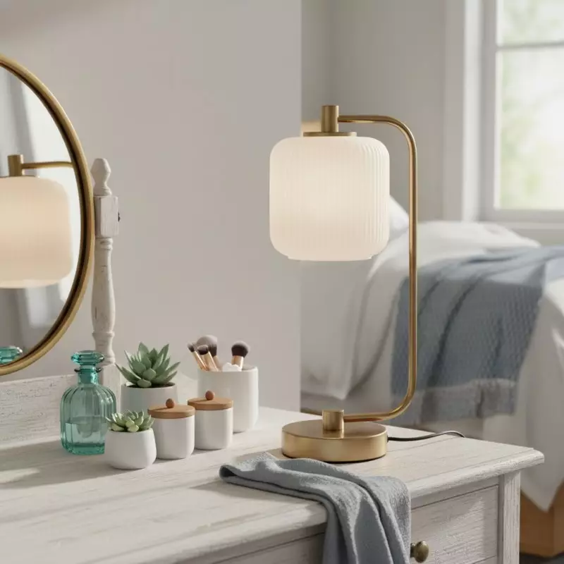 Zirel Modern Ribbed Touch Brass Glass Table Lamp