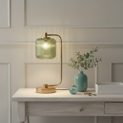Zirel Modern Ribbed Touch Brass Glass Table Lamp