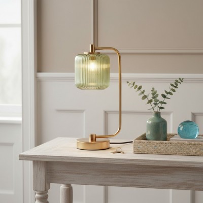 Zirel Modern Ribbed Touch Brass Glass Table Lamp