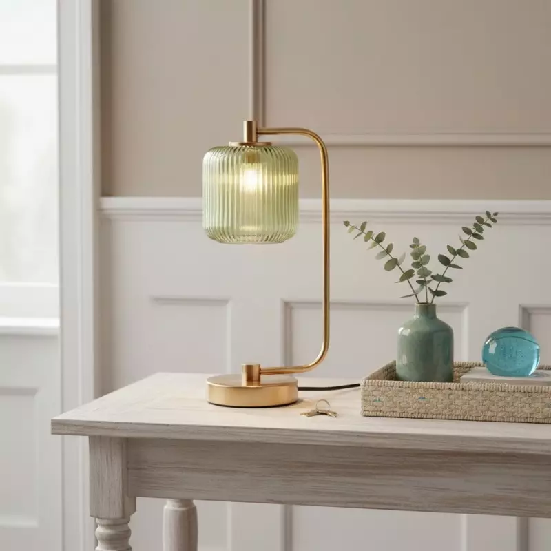 Zirel Modern Ribbed Touch Brass Glass Table Lamp