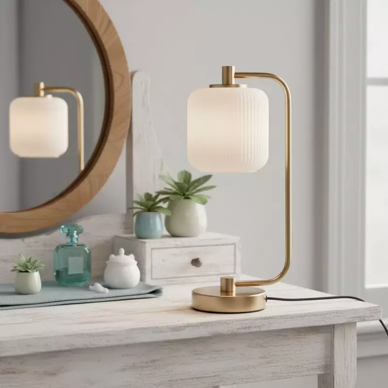 Zirel Modern Ribbed Touch Brass Glass Table Lamp