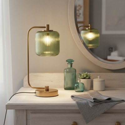 Zirel Modern Ribbed Touch Brass Glass Table Lamp