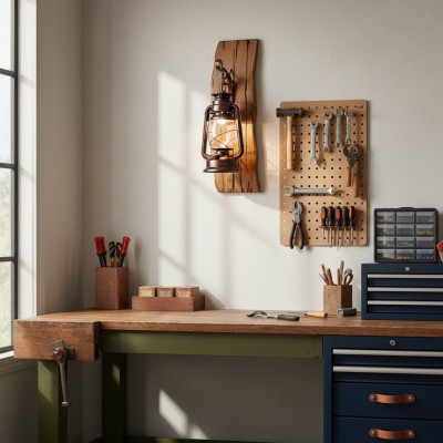 Vaelora Vintage Kerosene Wood Backplate Metal Wall Sconce