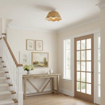 Thaloriel Farmhouse Rattan Flower Ceiling Light