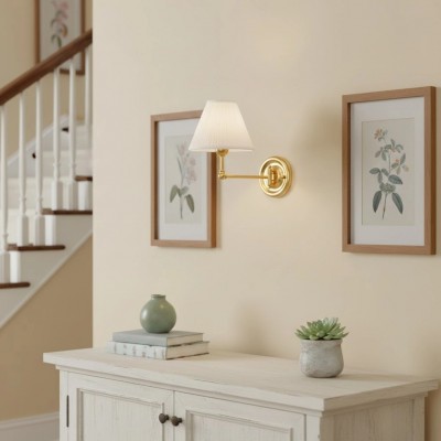 Lunova Farmhouse Brass Fabric Conical Wall Light