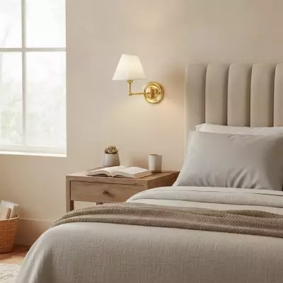 Lunova Farmhouse Brass Fabric Conical Wall Light