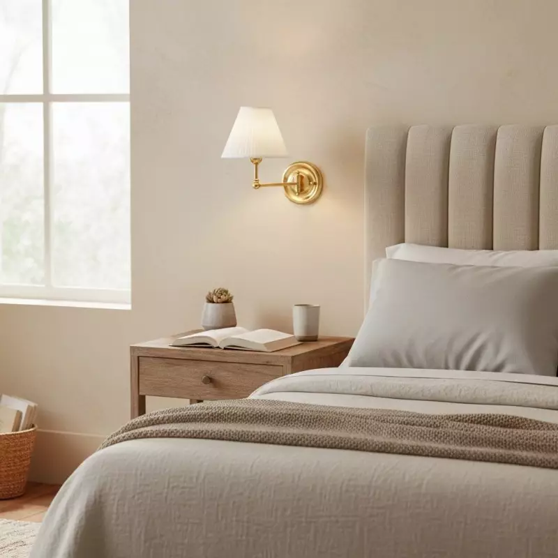 Lunova Farmhouse Brass Fabric Conical Wall Light