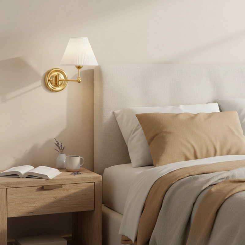 Lunova Farmhouse Brass Fabric Conical Wall Light